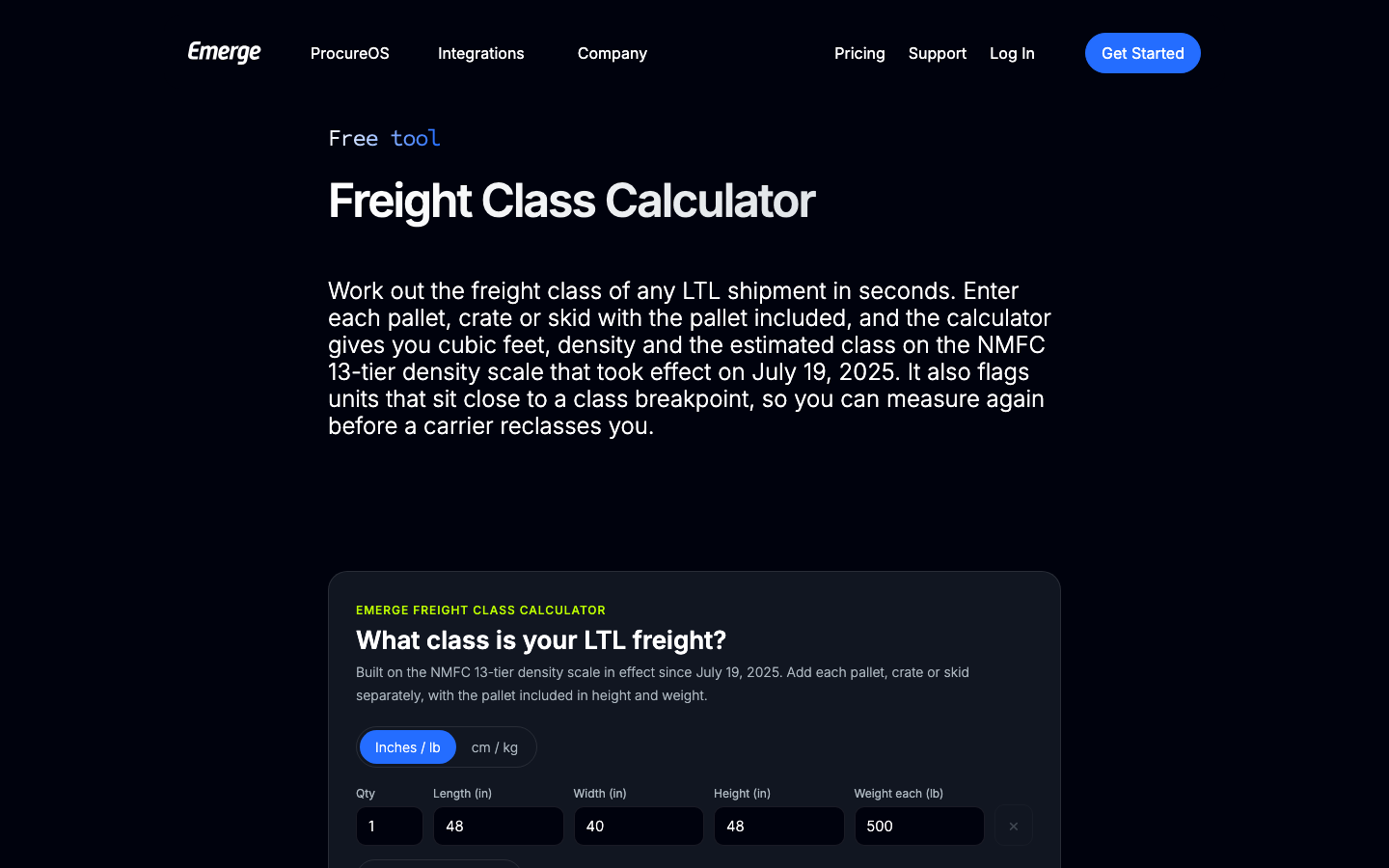 Freight Class Calculator